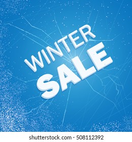 Winter ice sale set. Snow cold sale banner template. Christmas cracked ice discount design symbol.