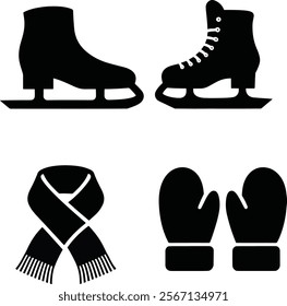 Winter ice skating gear set icon design 