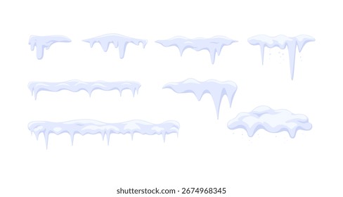 Winter icicles and snowcaps collection featuring various shapes