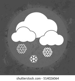 Winter Icon cloud and snow, weather forecast on gray vintage background . Minimalism. Icon Logo