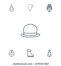 Winter icon. collection of 7 winter outline icons such as boot, christmas tree, jacket, hat. editable winter icons for web and mobile.