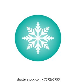 Winter icon with flat white snowflake in blue circle. New Year pictogram. Vector illustration. Christmas clip art. Web button. Christmas label. 