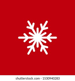 Winter icon with flat white snowflakeon red background. New Year pictogram. Vector illustration. Christmas clip art. Web button,  label. 