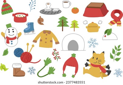 Winter icon illustration material set