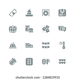 winter icon set. Collection of 16 filled winter icons included Garland, Mittens, Cracker, Skii, Temperature, Boots, Pudding, Puck, Ice, Scarf, Jacket, Coat, Tire, Goggles