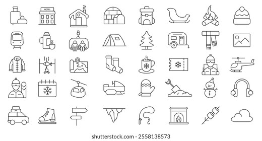 
Winter icon set. containing  Christmas, cold, snow, season and more. Editable stroke thin outline icon collection .

