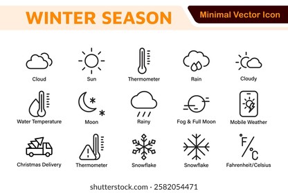 Winter Icon Set. A cozy collection of icons capturing the essence of the winter season, perfect for enhancing holiday-themed projects, seasonal promotions, and winter sports applications.