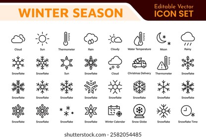 Winter Icon Set. A cozy collection of icons capturing the essence of the winter season, perfect for enhancing holiday-themed projects, seasonal promotions, and winter sports applications.