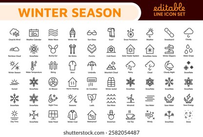 Winter Icon Set. A cozy collection of icons capturing the essence of the winter season, perfect for enhancing holiday-themed projects, seasonal promotions, and winter sports applications.