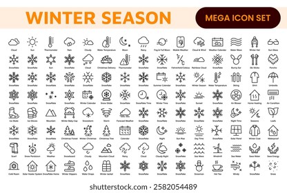 Winter Icon Set. A cozy collection of icons capturing the essence of the winter season, perfect for enhancing holiday-themed projects, seasonal promotions, and winter sports applications.