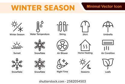 Winter Icon Set. A cozy collection of icons capturing the essence of the winter season, perfect for enhancing holiday-themed projects, seasonal promotions, and winter sports applications.