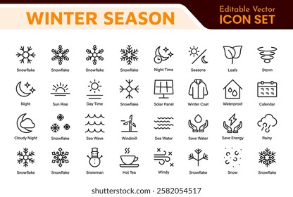 Winter Icon Set. A cozy collection of icons capturing the essence of the winter season, perfect for enhancing holiday-themed projects, seasonal promotions, and winter sports applications.