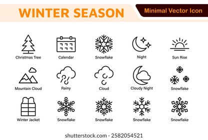 Winter Icon Set. A cozy collection of icons capturing the essence of the winter season, perfect for enhancing holiday-themed projects, seasonal promotions, and winter sports applications.