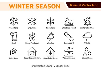 Winter Icon Set. A cozy collection of icons capturing the essence of the winter season, perfect for enhancing holiday-themed projects, seasonal promotions, and winter sports applications.