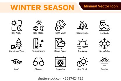 Winter Icon Set. A cozy collection of icons capturing the essence of the winter season, perfect for enhancing holiday-themed projects, seasonal promotions, and winter sports applications.