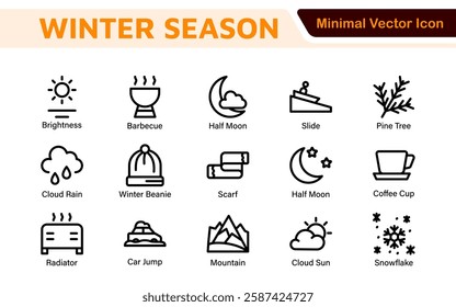 Winter Icon Set. A cozy collection of icons capturing the essence of the winter season, perfect for enhancing holiday-themed projects, seasonal promotions, and winter sports applications.