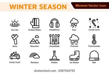 Winter Icon Set. A cozy collection of icons capturing the essence of the winter season, perfect for enhancing holiday-themed projects, seasonal promotions, and winter sports applications.