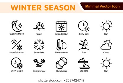 Winter Icon Set. A cozy collection of icons capturing the essence of the winter season, perfect for enhancing holiday-themed projects, seasonal promotions, and winter sports applications.