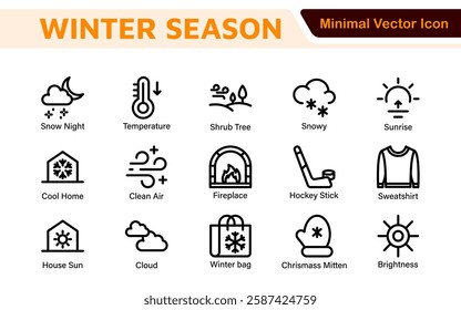 Winter Icon Set. A cozy collection of icons capturing the essence of the winter season, perfect for enhancing holiday-themed projects, seasonal promotions, and winter sports applications.