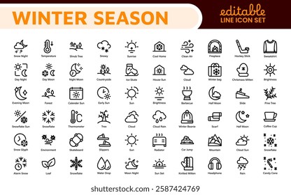 Winter Icon Set. A cozy collection of icons capturing the essence of the winter season, perfect for enhancing holiday-themed projects, seasonal promotions, and winter sports applications.