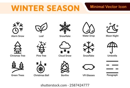 Winter Icon Set. A cozy collection of icons capturing the essence of the winter season, perfect for enhancing holiday-themed projects, seasonal promotions, and winter sports applications.