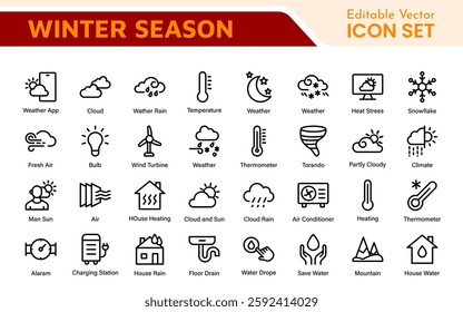 Winter Icon Set. A cozy collection of icons capturing the essence of the winter season, perfect for enhancing holiday-themed projects, seasonal promotions, and winter sports applications.