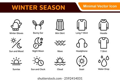 Winter Icon Set. A cozy collection of icons capturing the essence of the winter season, perfect for enhancing holiday-themed projects, seasonal promotions, and winter sports applications.
