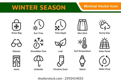 Winter Icon Set. A cozy collection of icons capturing the essence of the winter season, perfect for enhancing holiday-themed projects, seasonal promotions, and winter sports applications.
