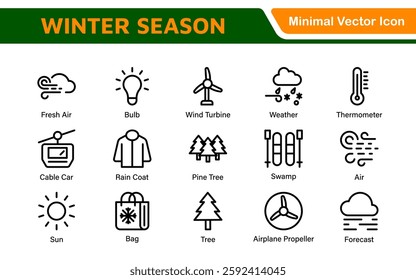 Winter Icon Set. A cozy collection of icons capturing the essence of the winter season, perfect for enhancing holiday-themed projects, seasonal promotions, and winter sports applications.