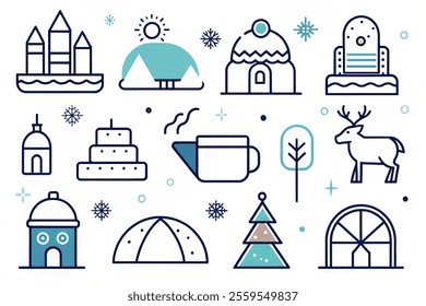 Winter icon set. Duotone style line stroke and bold. Vector illustration. Containing beanie, deer, sled, cold, house, jacket, flag, auroraborealis, sweater, igloo, scarf.
illustration vector on white 