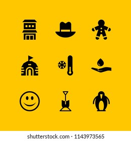winter icon set with happy, penguin and gingerbread man vector icons for web and graphic design