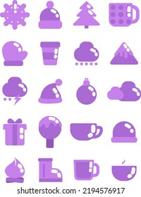 Winter icon set, illustration, vector on a white background.