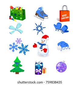 Winter icon set, isolated on the white background. Vector illustration.