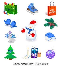 Winter icon set, isolated on the white background. Vector illustration