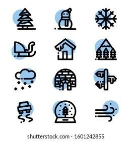 Winter Icon Set in Line Style. Included icons such as Tree, Wind, Snow and more. 
