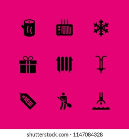 winter icon set. new, shovel and heater vector icon for graphic design and web