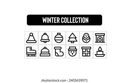 Winter Icon Set, Outline Style.