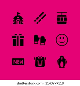 winter icon set with ski, cable car cabin and new vector icons for web and graphic design