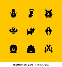 winter icon set. snow globe, christmas sock and skiing vector icon for graphic design and web