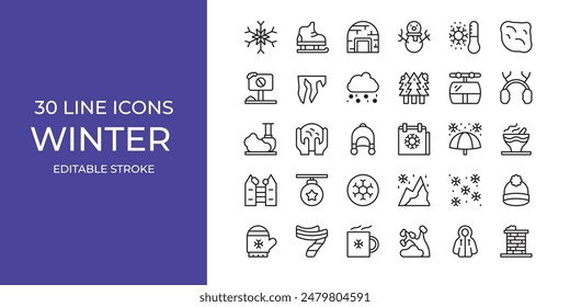 Winter icon set vector illustration stroke editable. snow, ice, hat and more