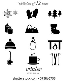 Winter icon set. Vector illustration.