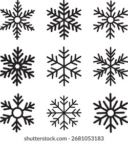 Winter-Symbol. Schneeflocken-Symbolsatz. Charmante Schneeflocken auf weißem Hintergrund