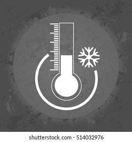 Winter Icon, a thermometer and snow, weather forecast on gray vintage background . Minimalism. Icon Logo