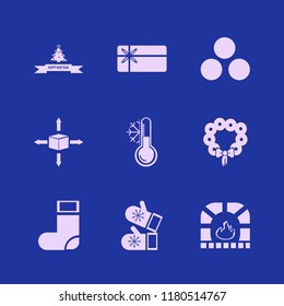winter icon. winter vector icons set mittens, sock, fireplace and christmas wreath