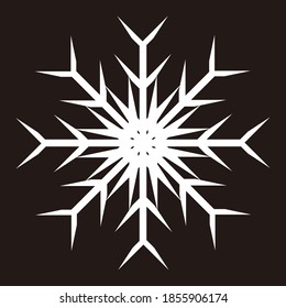 Ilustración vectorial de icono de invierno, icono de copo de nieve blanco sobre fondo negro.