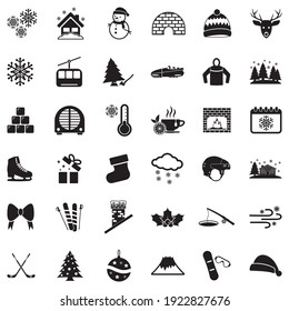 Winter Icons. Black Flat Design. Vector Illustration.