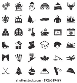 Winter Icons. Black Scribble Design. Vector Illustration.