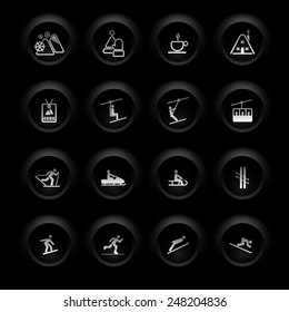 Winter Icons - Buttons Set - Ski sport / Resort - Black version