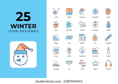 Kollektion Wintersymbole. Schnee, Schneeflocken, Schneemann, Pullover, Thermometer, Baum, Vektorgrafik, Wetter, Winter, Symbole. geeignete Web- und Apps.