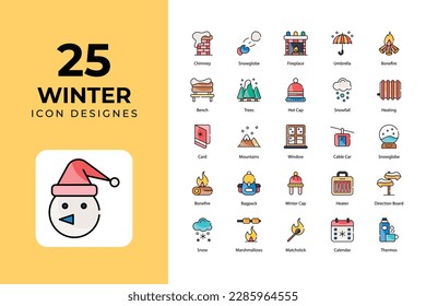 Winter icons collection. such as snow, snowflake, snowman, sweater, thermometer, tree, vector, weather, winter, icons. suitable web and apps.